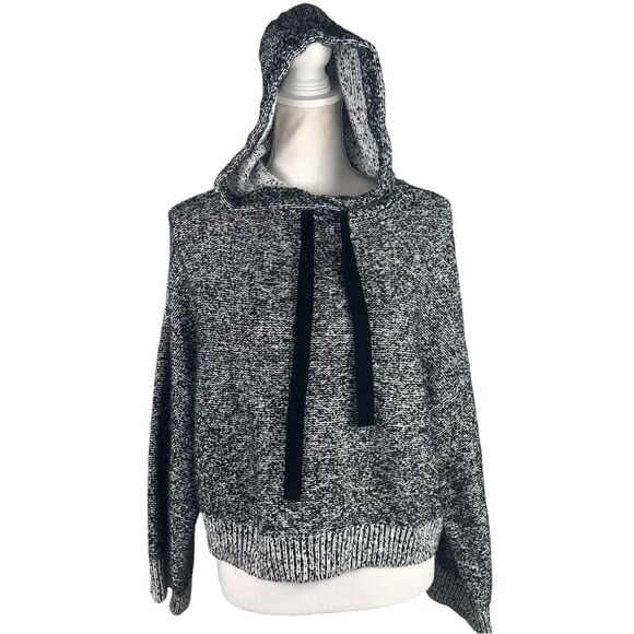 Kaisley Cropped Hooded Sweater Large Dropped Sleeves Black White - Picture 2 of 11